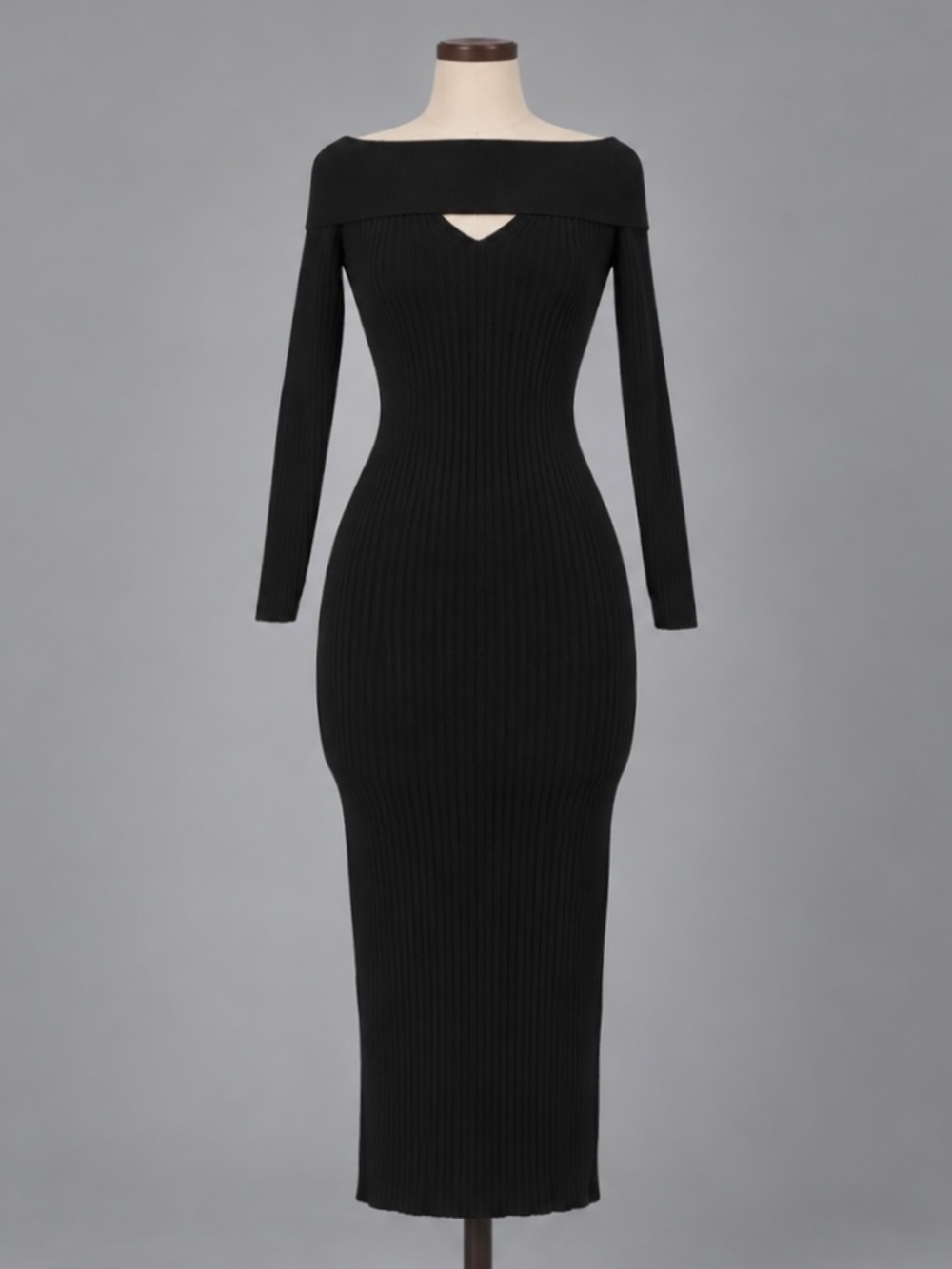 ASTR The Label Black Ribbed Off-Shoulder Midi Dress – Size XS